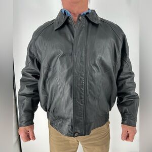 OKLAHOMA 1907 MENS BLACK LEATHER BOMBER JACKET